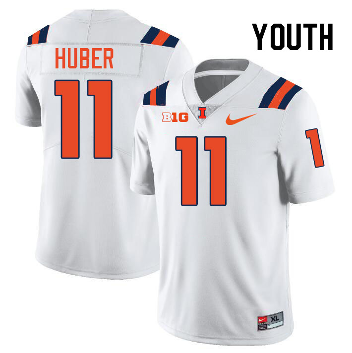 Youth #11 Jacob Huber Illinois Fighting Illini College Football Jerseys Stitched-White